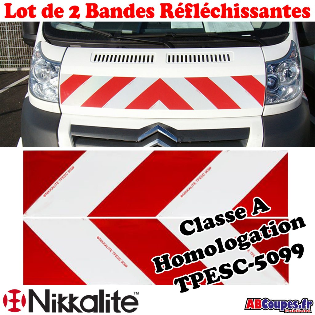 2 Bandes réfléchissantes Blanc/Rouge Classe A 56x14cm